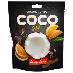 Apelsini- ja kakaomaitselised kookoslaastud,Coco Deli 30g