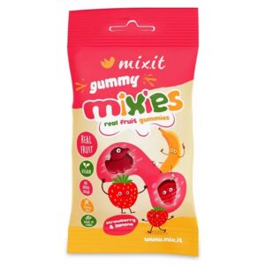 Naturaalsed maasika- ja banaanimaitselised želeekommid,  Mixit, 35g